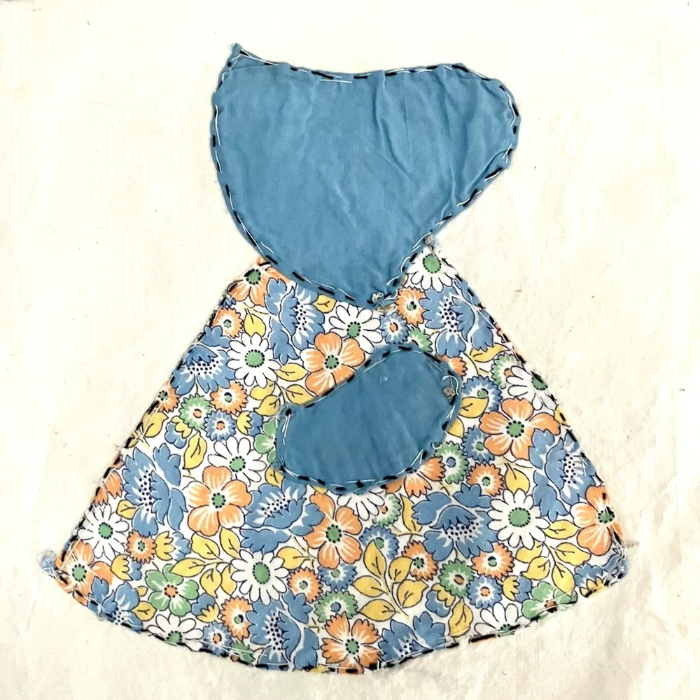 Vintage 40’s floral feedsack bonnet girl handmade quilt square linen